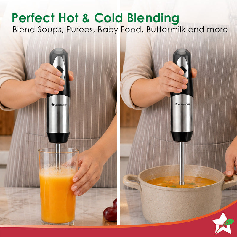 Wonderchef Inox Stainless-steel Hand Blender for Kitchen, 300W Motor, Blend Soups, Vegetables, Baby Food, Buttermilk, Si