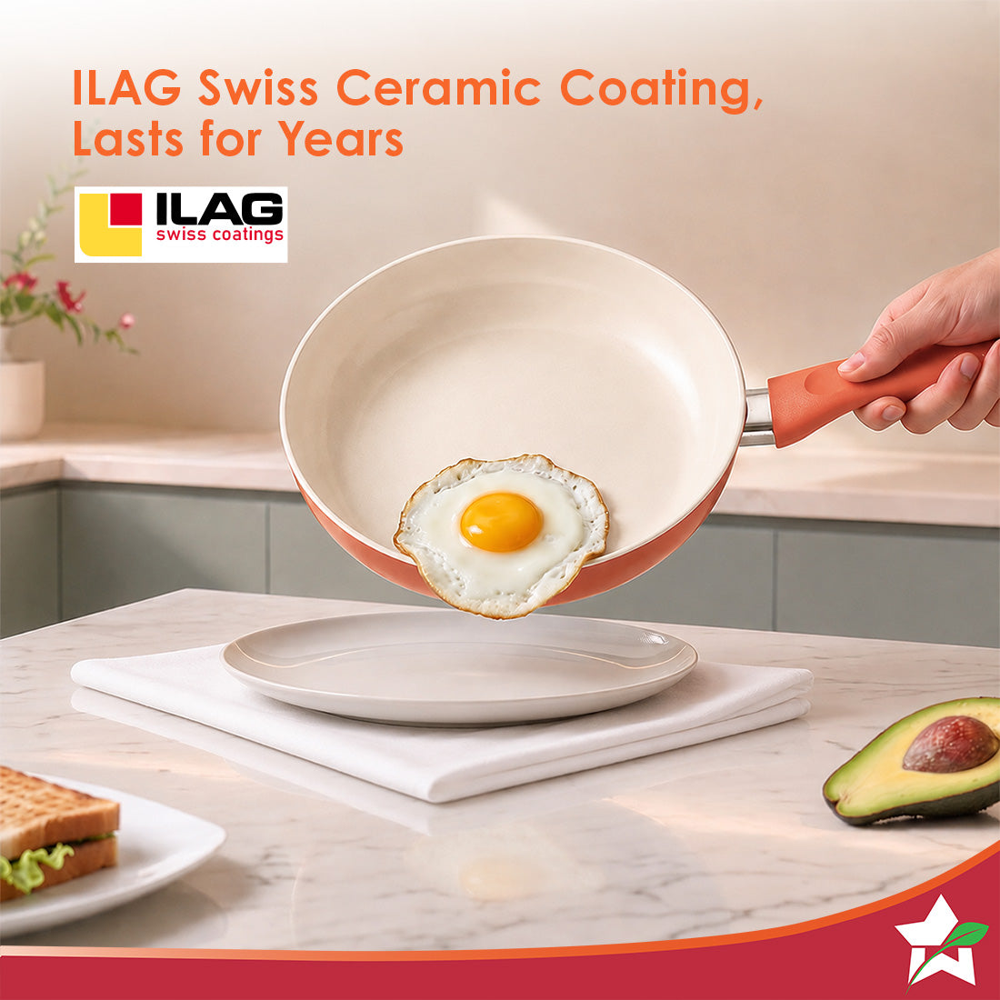 Wonderchef Natura Ceramic Fry Pan for Cooking, 24cm, 1.8L, Non-toxic Chemical-free Coating, PFOA/PFAS-Free, For Kitchen,