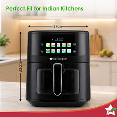 Wonderchef Greenlife Air Fryer with Veg-only Menu and Ceramic-coated Basket, 6.5 L, 1600W, Rapid Hot Air Technology, 10 