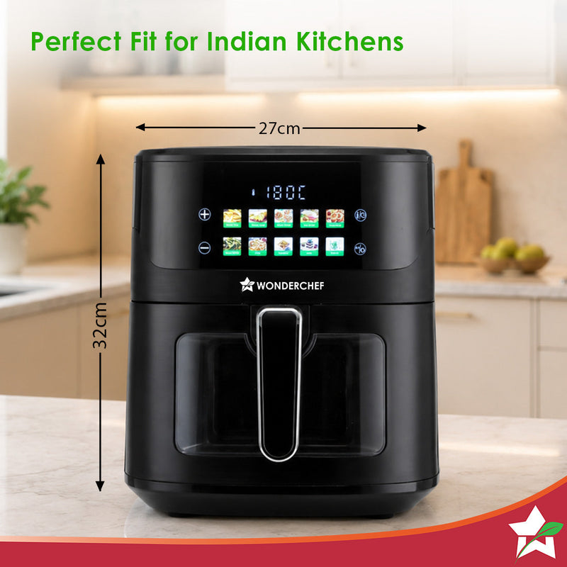 Wonderchef Greenlife Air Fryer with Veg-only Menu and Ceramic-coated Basket, 6.5 L, 1600W, Rapid Hot Air Technology, 10 