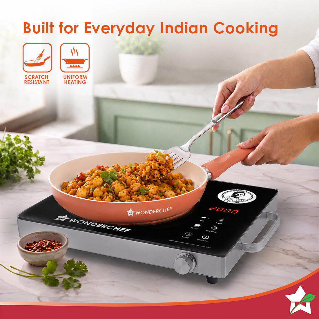 Wonderchef Natura Ceramic Fry Pan for Cooking, 24cm, 1.8L, Non-toxic Chemical-free Coating, PFOA/PFAS-Free, For Kitchen,