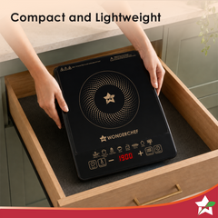 Wonderchef Evita Induction Electric Cooktop with Crystal Glass for Kitchens, 1900W, 8 Pre-set Functions, Keep Warm, Soft