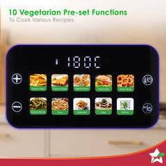 Wonderchef Greenlife Air Fryer with Veg-only Menu and Ceramic-coated Basket, 6.5 L, 1600W, Rapid Hot Air Technology, 10 