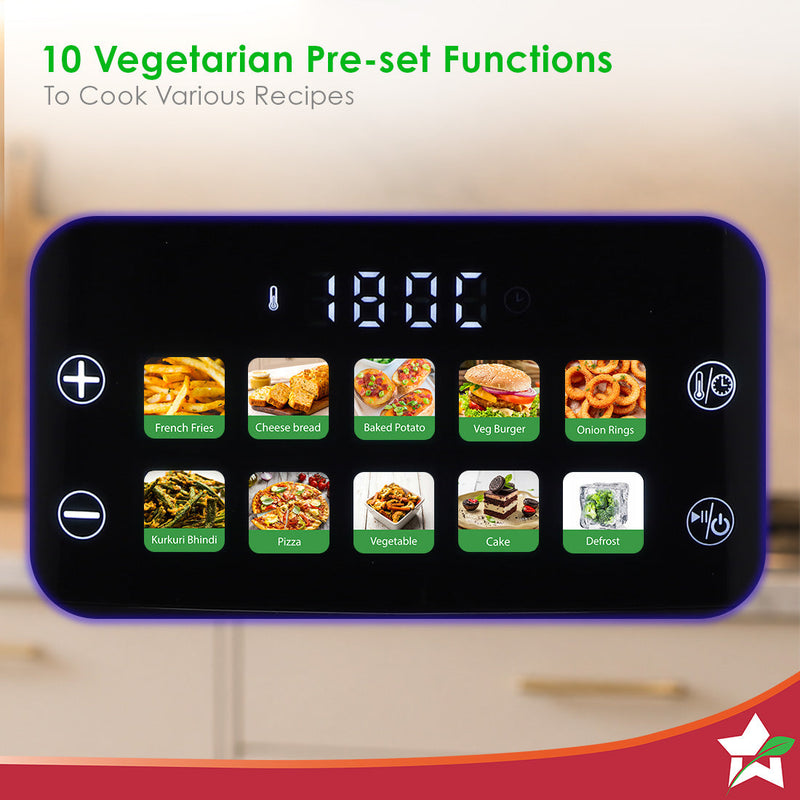 Wonderchef Greenlife Air Fryer with Veg-only Menu and Ceramic-coated Basket, 6.5 L, 1600W, Rapid Hot Air Technology, 10 