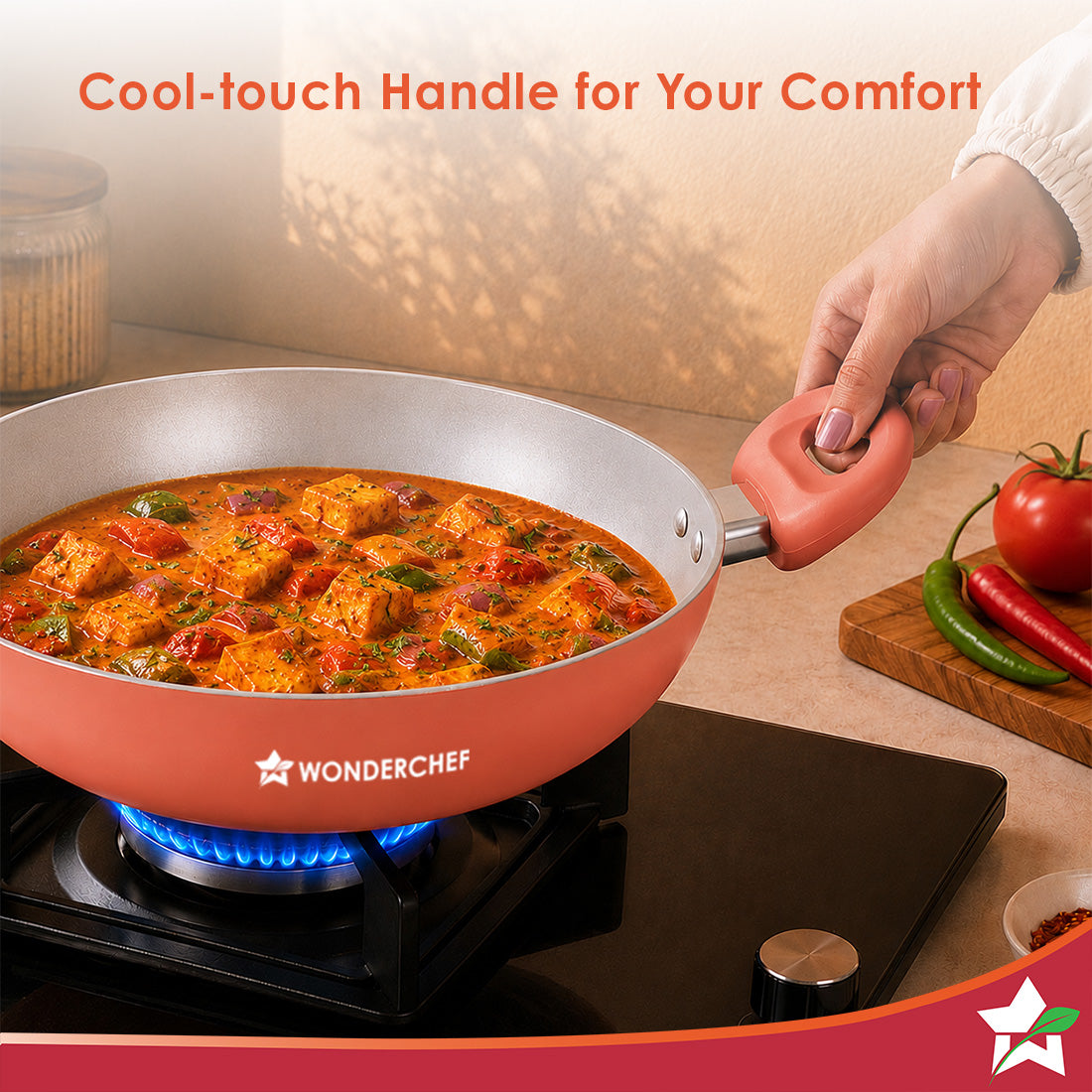 Wonderchef Natura Ceramic Kadhai & Glass Lid for Cooking, 24cm, 2.5L, Non-toxic Chemical-free Coating, PFOA/PFAS-Free, F