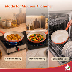 Wonderchef Natura Ceramic Fry Pan for Cooking, 24cm, 1.8L, Non-toxic Chemical-free Coating, PFOA/PFAS-Free, For Kitchen,