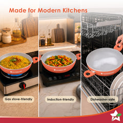 Wonderchef Natura Ceramic Kadhai & Glass Lid for Cooking, 24cm, 2.5L, Non-toxic Chemical-free Coating, PFOA/PFAS-Free, F
