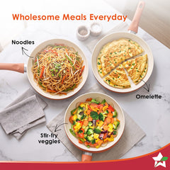Wonderchef Natura Ceramic Fry Pan for Cooking, 24cm, 1.8L, Non-toxic Chemical-free Coating, PFOA/PFAS-Free, For Kitchen,