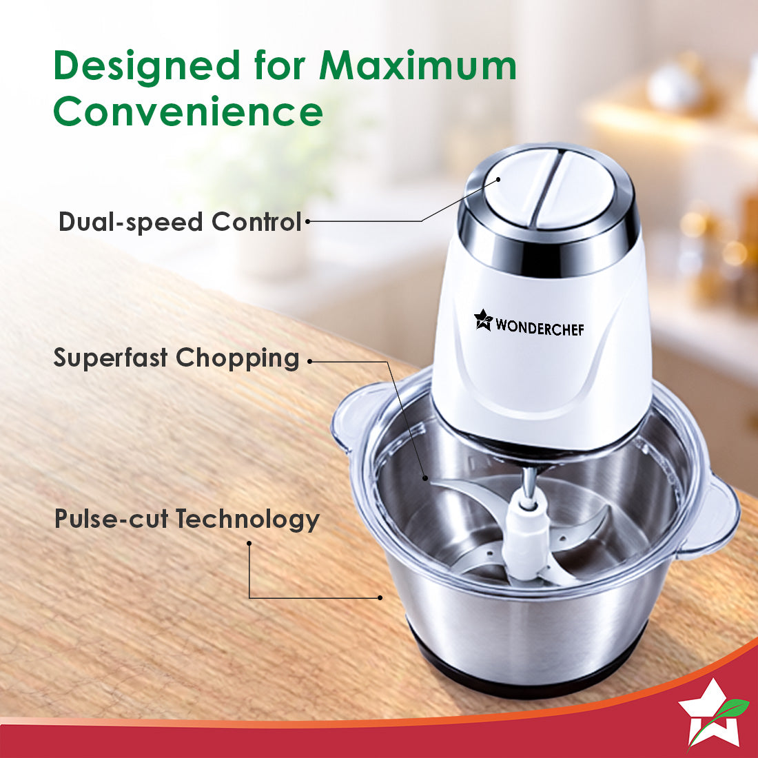 Wonderchef Maestro Electric Chopper and Mincer for Kitchen, 300W Motor, Sharp Stainless-steel Blades and Whisk Attachmen