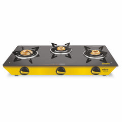 Vidiem Vantage 3 Burner Gas Stove| Manual Ignition | 7mm Thermally Treated Toughened Glass Cooktop | Extra-Large Cooking