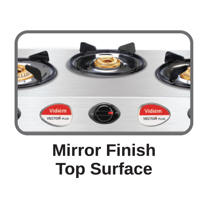 Vidiem Gas Stove S3 195 A Vector Plus (Silver) | 3 Burner Gas Stove Stainless Steel | ISI Certified | Manual Ignition | 