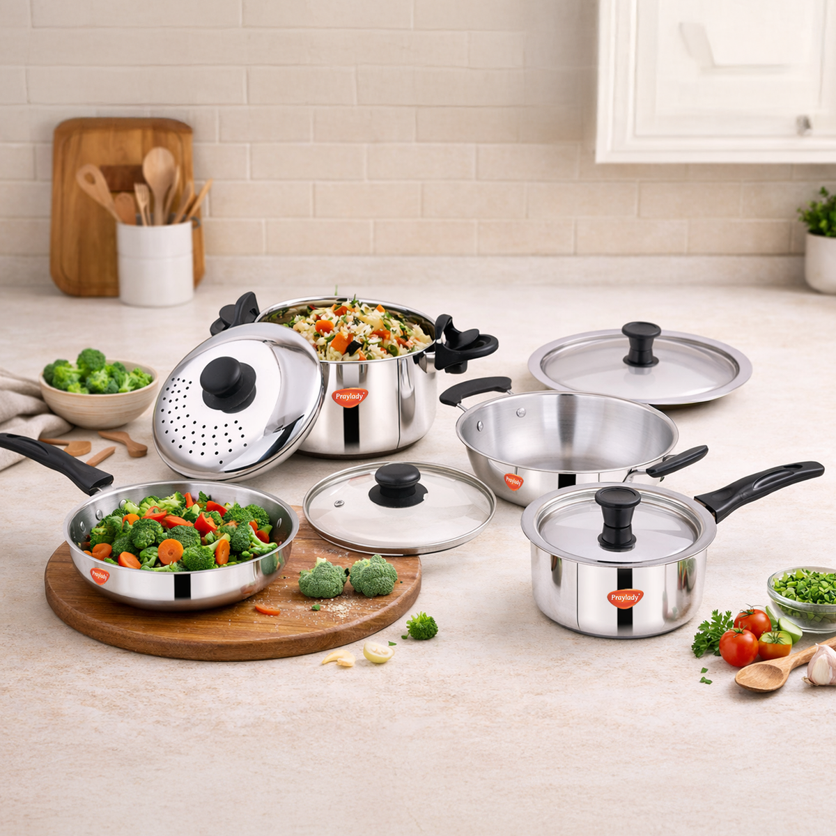 Ultimate Cookware Combo 5 +-Piece Set + 3L Strainer Pot with Glass Lid