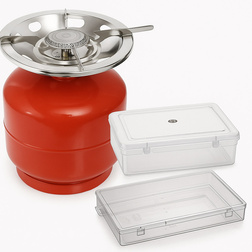 पोर्टेबल कुकिंग स्टार्टर किट - गैस सिलेंडर और स्टोरेज बंडल