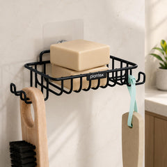Plantex Self Adhesive GI Steel Soap Holder with Hook for Bathroom/Soap Stand/Wall Mounted Soap Holder Bathroom Accessories - (Black)-1