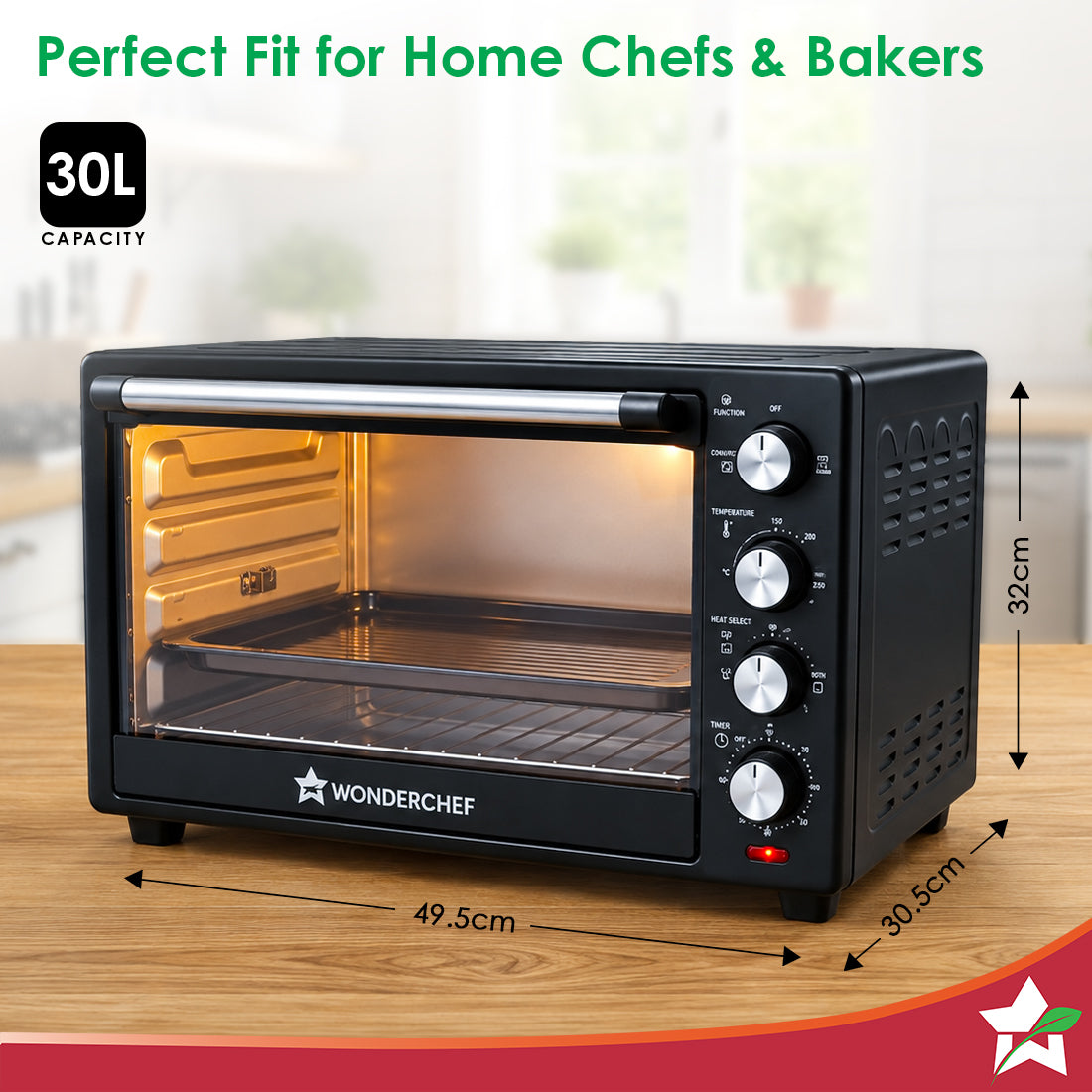 Wonderchef Oven Toaster Griller 30 L with Rotisserie and Convection for Baking, Top and Bottom Heat Selector, Auto-Shut 