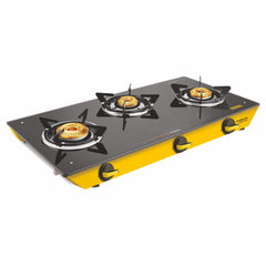 Vidiem Vantage 3 Burner Gas Stove| Manual Ignition | 7mm Thermally Treated Toughened Glass Cooktop | Extra-Large Cooking