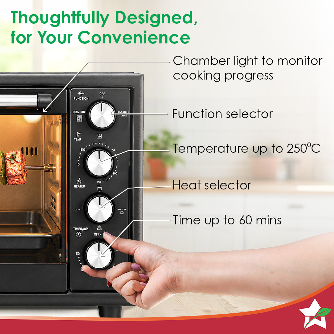 Wonderchef Oven Toaster Griller 30 L with Rotisserie and Convection for Baking, Top and Bottom Heat Selector, Auto-Shut 