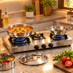 Prestige Stellora 3 Burner Stove + Triply Kadai Set Combo-2