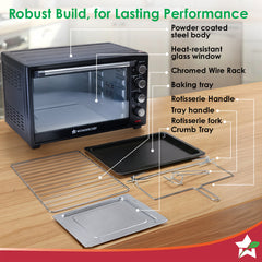 Wonderchef Oven Toaster Griller 30 L with Rotisserie and Convection for Baking, Top and Bottom Heat Selector, Auto-Shut 