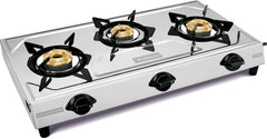 Vidiem Victor Stainless Steel Gas Stove 3 Burner| Brass Burners | Mirror Finish | Large Cooking Space | Anti-Rust | High