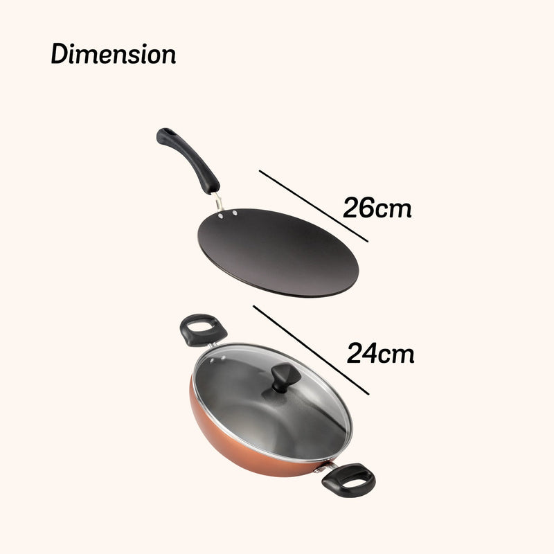 Meyer Non-Stick 4pcs Cookware Set (Kadai + Curved Roti/Chappati Tawa + Nylon Turner)