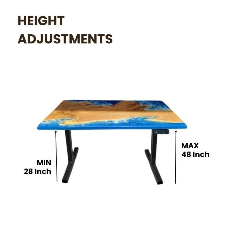 ImperiumX blue beach island standing desk with black legs - epoxy resin