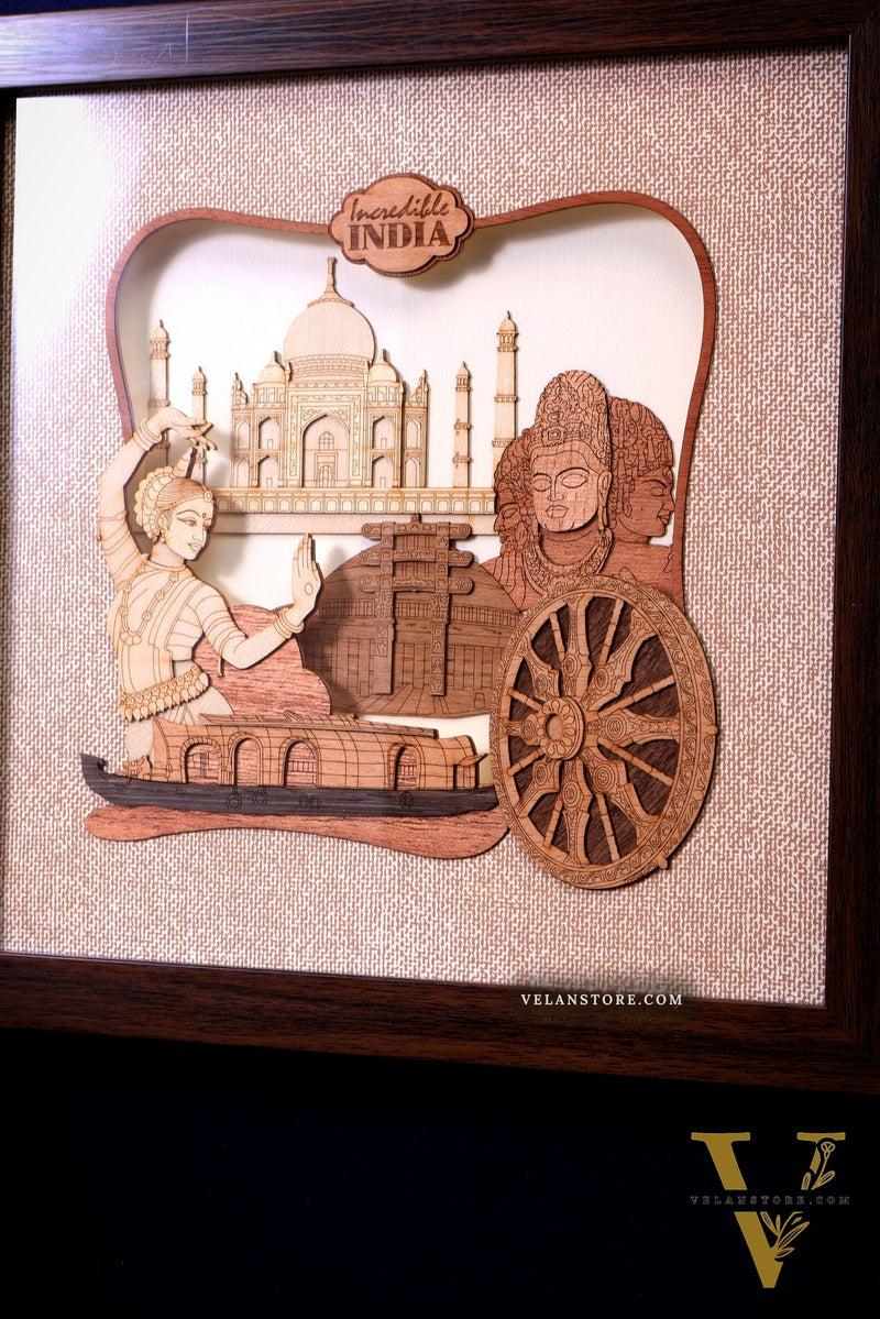 Incredible India – 3D Wooden Art Frame with Glass 10"