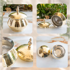 Brass Hammered Design Handi & Inside Tin Lining With Lid