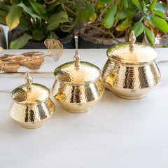 Brass Hammered Design Handi & Inside Tin Lining With Lid