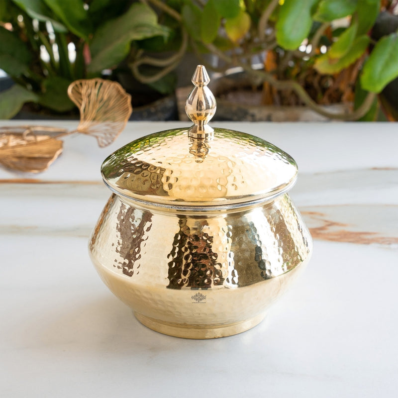 Brass Hammered Design Handi & Inside Tin Lining With Lid