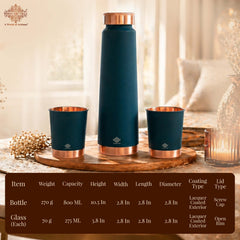 Copper Bottle Gift Set with Matt Finish, 800 ML Bottle with 2 Copper Glasses