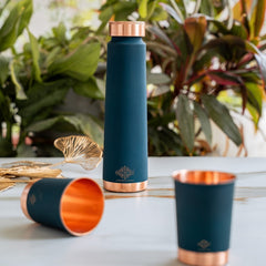 Copper Bottle Gift Set with Matt Finish, 800 ML Bottle with 2 Copper Glasses