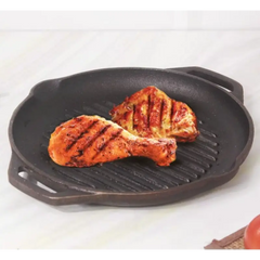 CASTrong Cast Iron Grill Pan, Round,Pre-seasoned, 100% Pure, Toxin-free, Induction, 27cm, 2.1kg