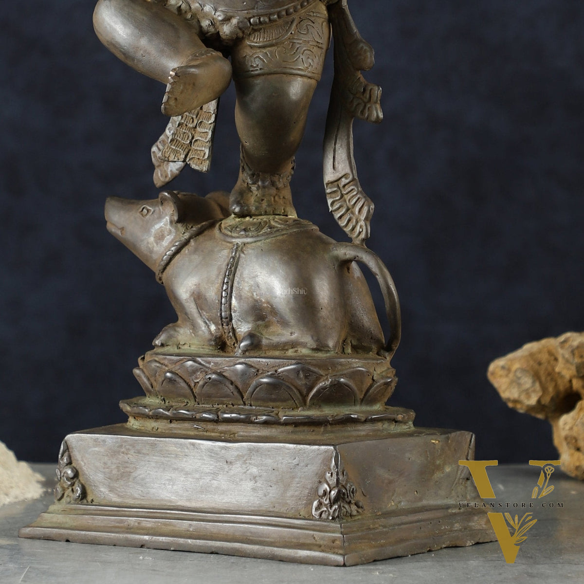 Indonesian Bronze Dancing Ganesha Playing Flute on Mooshak | Lost Wax Casting | 16.5"
