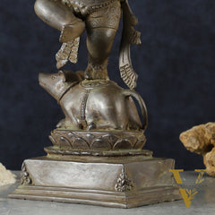 Indonesian Bronze Dancing Ganesha Playing Flute on Mooshak | Lost Wax Casting | 16.5"
