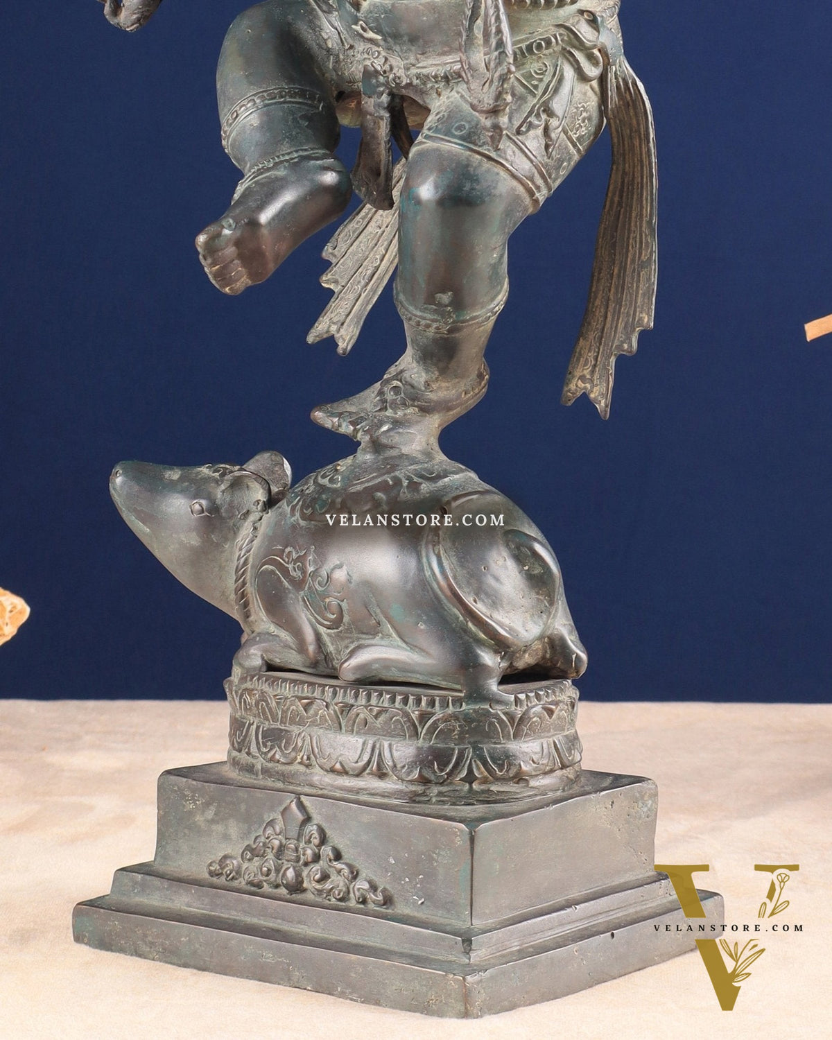 Indonesian Bronze Dancing Ganesha Playing Flute on Mooshak statue | Lost Wax Casting | 16.5"