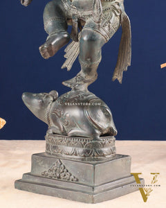 Indonesian Bronze Dancing Ganesha Playing Flute on Mooshak statue | Lost Wax Casting | 16.5"
