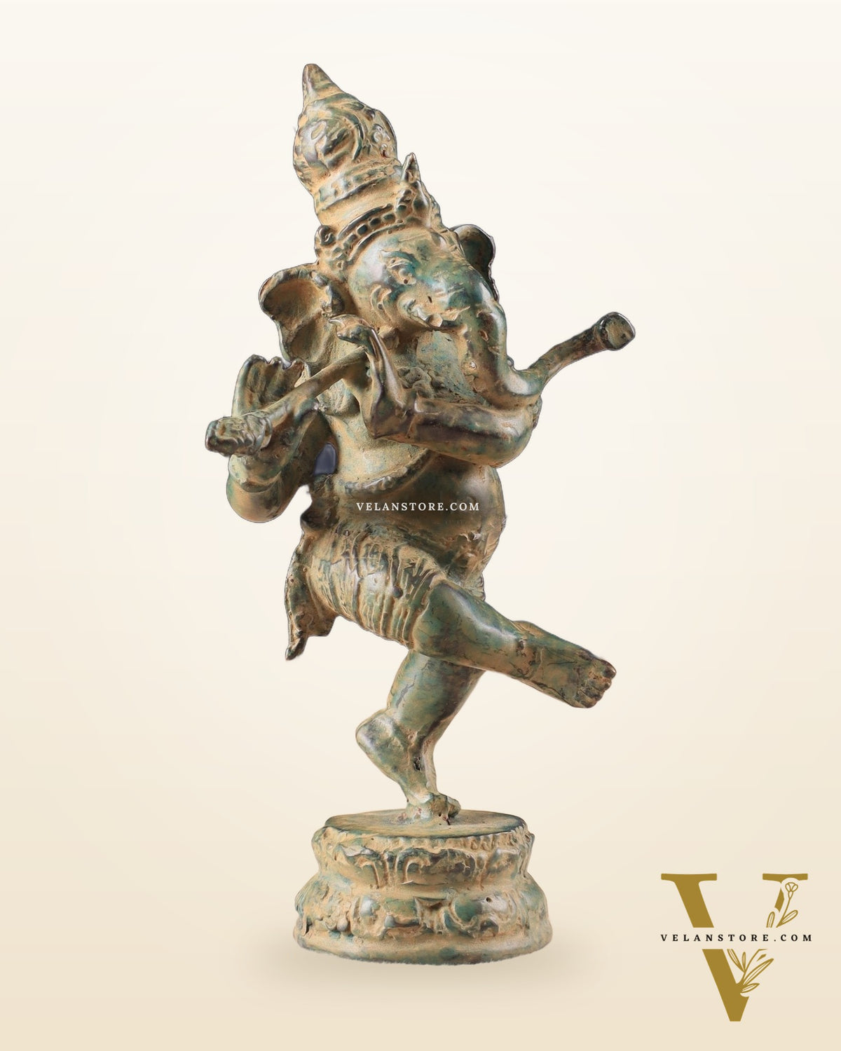 Indonesian Bronze Dancing Ganesha Playing the Flute Sculpture 7"