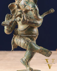 Indonesian Bronze Dancing Ganesha Playing the Flute Sculpture 7"