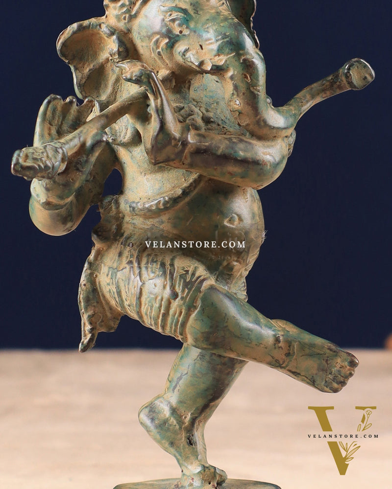 Indonesian Bronze Dancing Ganesha Playing the Flute Sculpture 7"