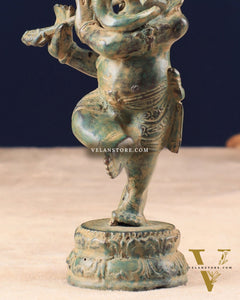 Indonesian Bronze Dancing Ganesha Playing the Flute Sculpture 7"