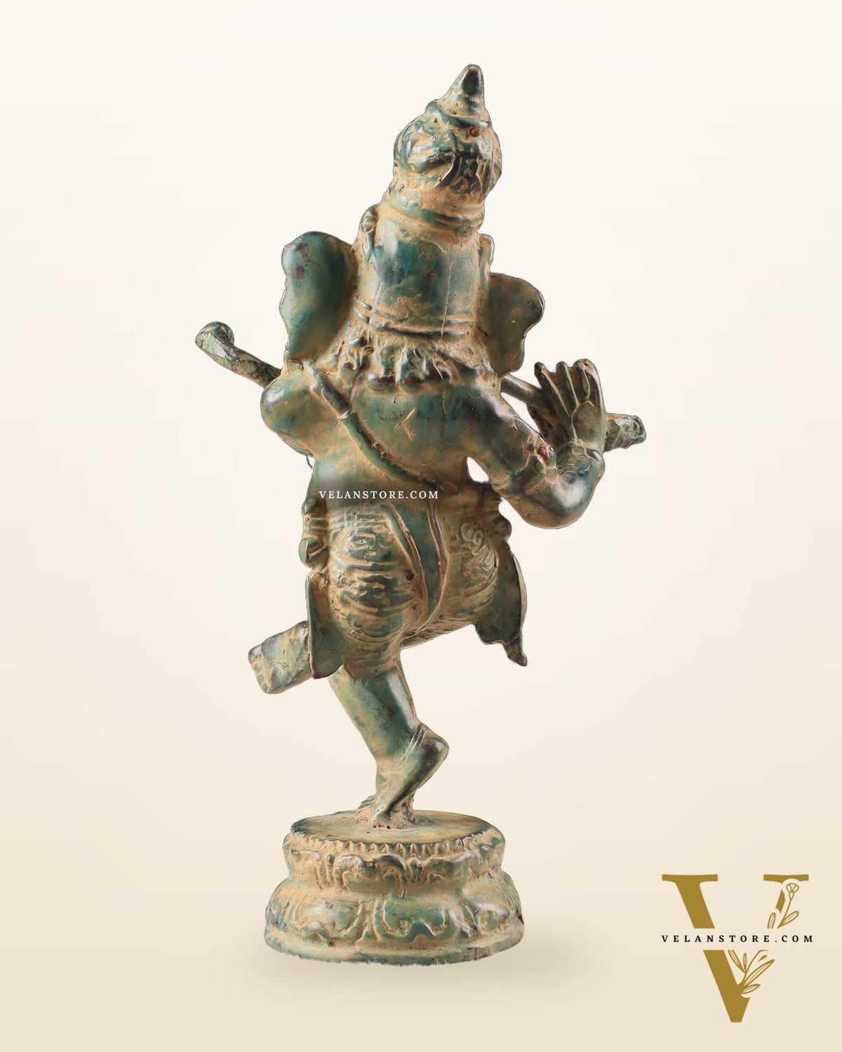 Indonesian Bronze Dancing Ganesha Playing the Flute Sculpture 7"