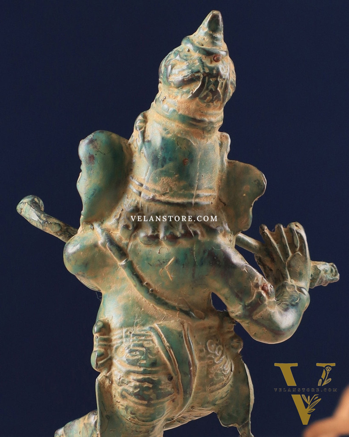Indonesian Bronze Dancing Ganesha Playing the Flute Sculpture 7"