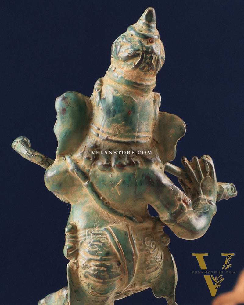 Indonesian Bronze Dancing Ganesha Playing the Flute Sculpture 7"