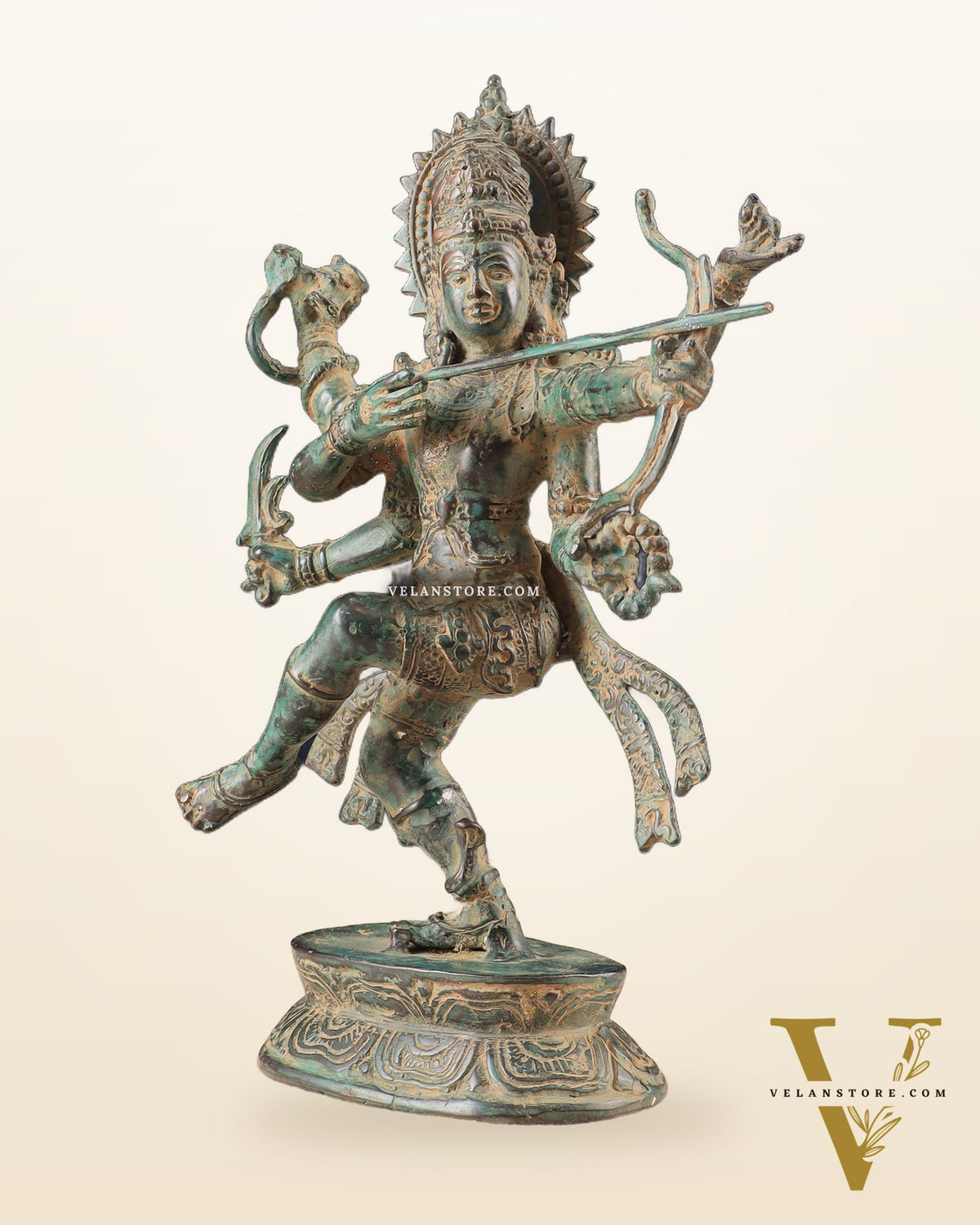 Indonesian Bronze Dancing Lord Rama with Bow and Arrow Vintage Sculpture 10"