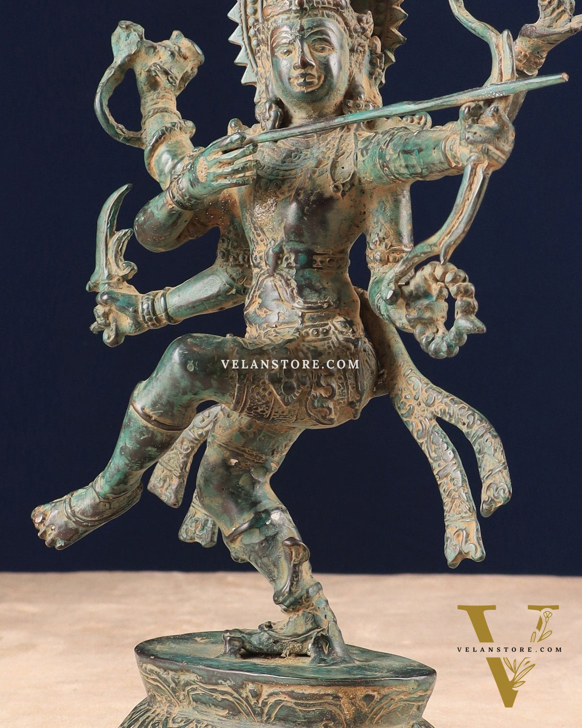 Indonesian Bronze Dancing Lord Rama with Bow and Arrow Vintage Sculpture 10"