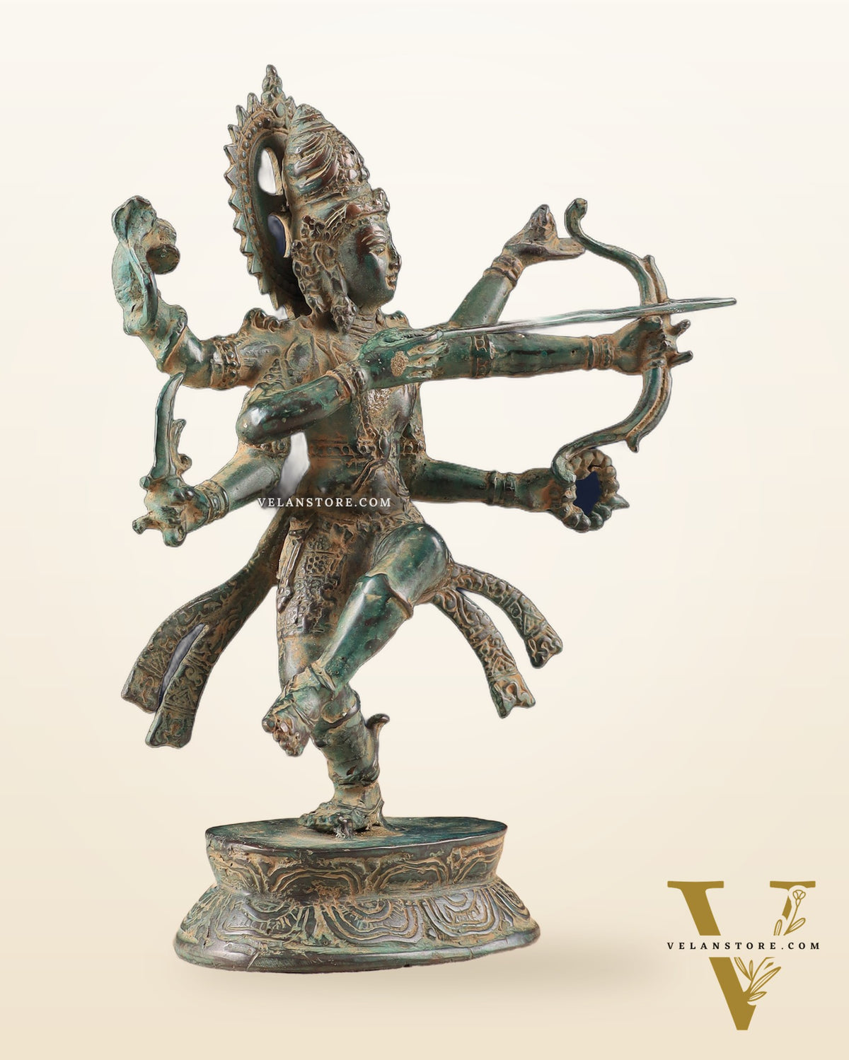 Indonesian Bronze Dancing Lord Rama with Bow and Arrow Vintage Sculpture 10"