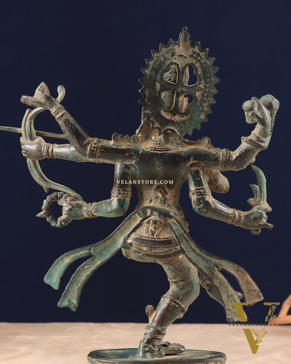Indonesian Bronze Dancing Lord Rama with Bow and Arrow Vintage Sculpture 10"