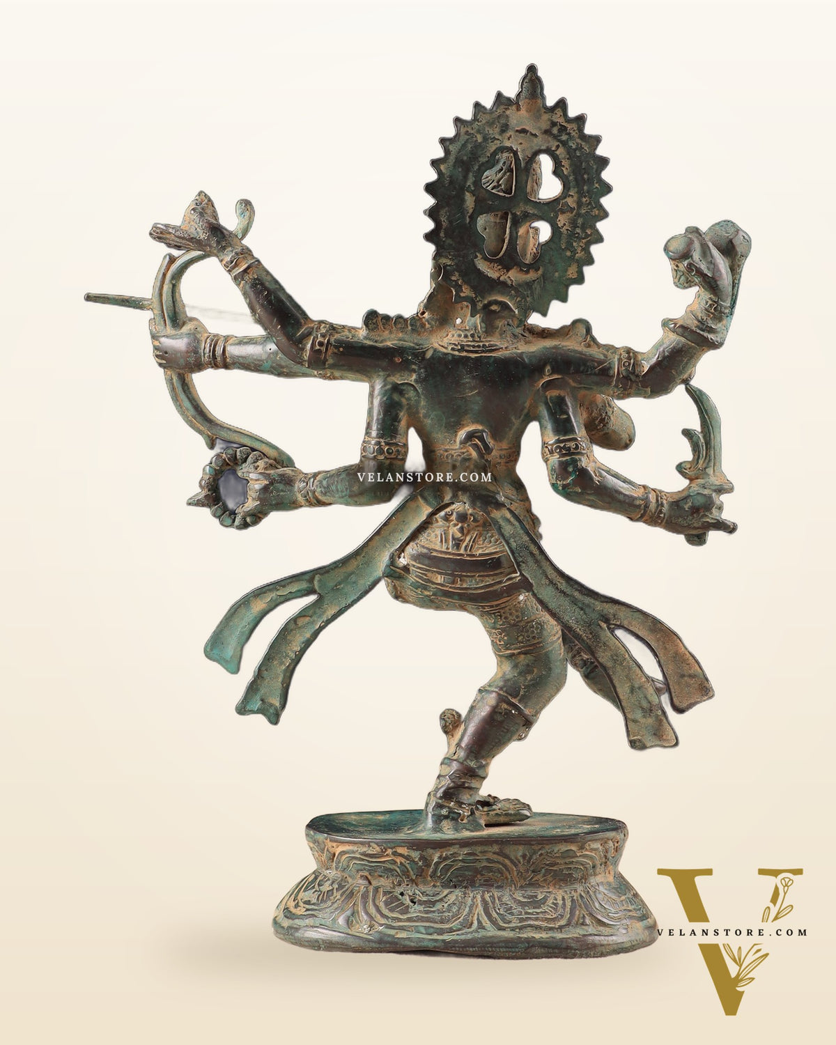 Indonesian Bronze Dancing Lord Rama with Bow and Arrow Vintage Sculpture 10"