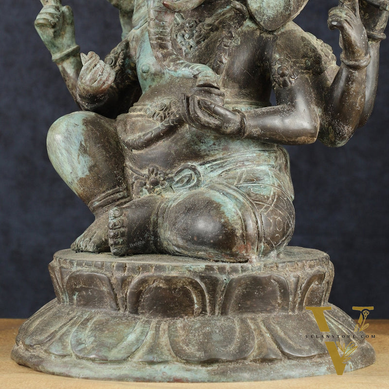 Indonesian Bronze Ganesha Statue | Lost Wax Sculpture | 17"